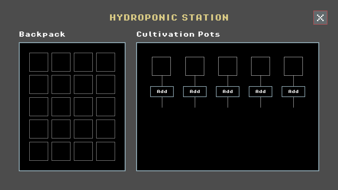 Hydroponic station interface from The Last Shelter